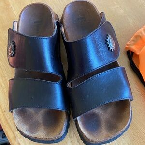 Black Leather Slide Sandals